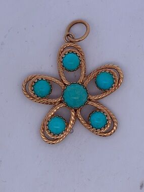 14k yellow gold Milor Italy Turquoise Flower pendant